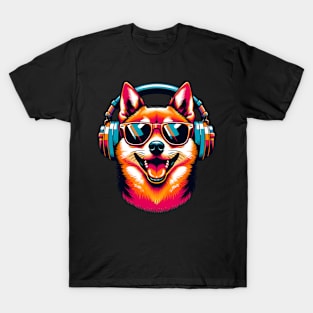 Smiling Schipperke DJ in Vibrant Japanese Art Style T-Shirt